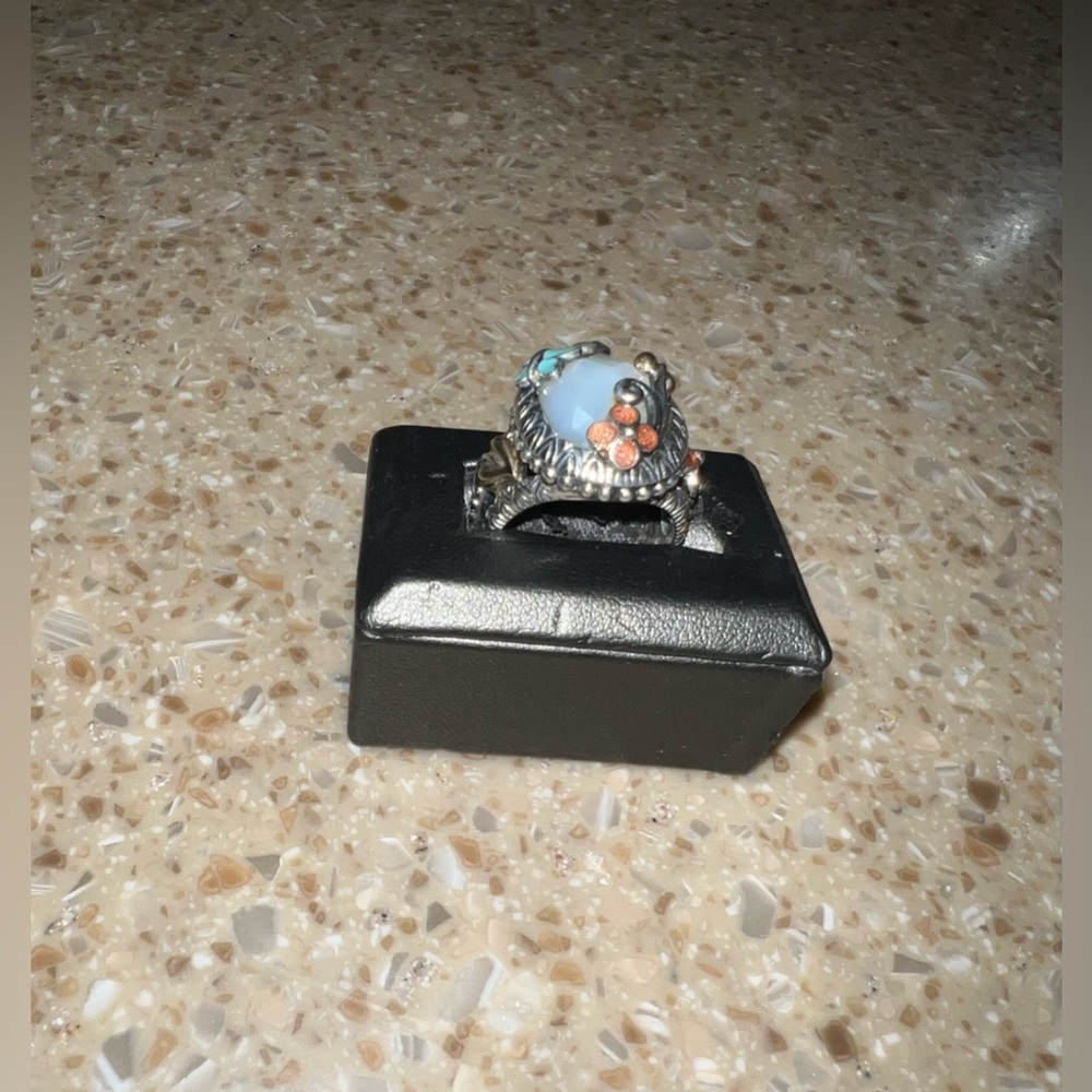 BARBARA BIXBY Faceted Mother Of Pearl Enameled Butterfly SS & 18k Gold NWT Sz 7 - Picture 9 of 12